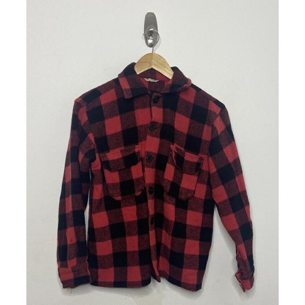 Vintage Buffalo Of Canada Knight King Wool Plaid Button Shirt Men S 60s